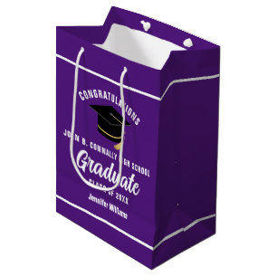 Purple White Graduate Custom 2025 Graduation Party Medium Gift Bag