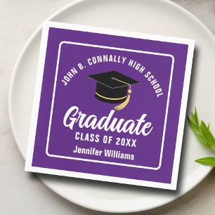 Purple White Graduate Custom 2025 Graduation Party Napkin