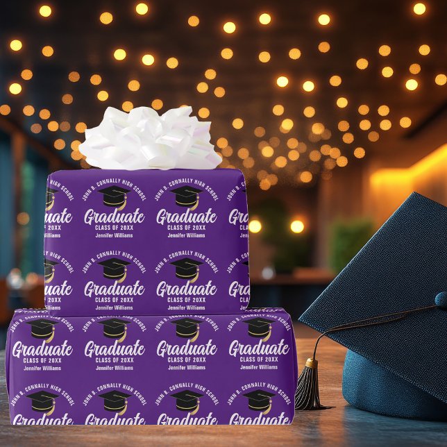 Purple White Graduate Custom 2025 Graduation Wrapping Paper (Creator Uploaded)