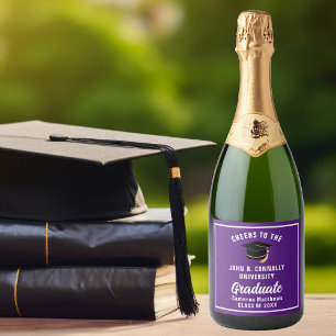 Purple White Graduate Custom 2026 Graduation Party Sparkling Wine Label