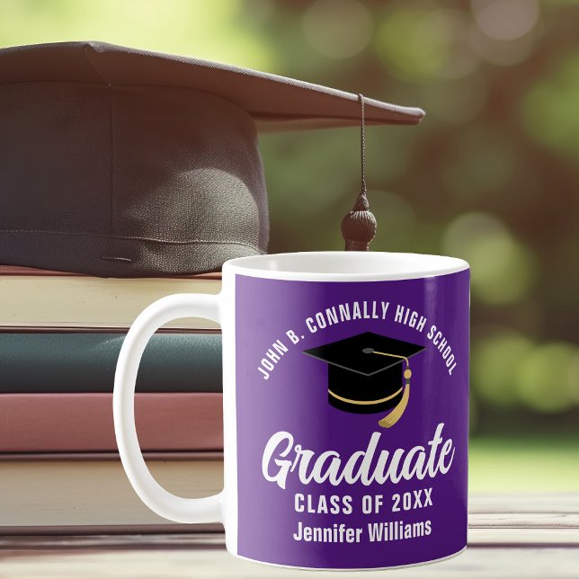 Purple White Graduate Personalised Graduation Coffee Mug (Creator Uploaded)