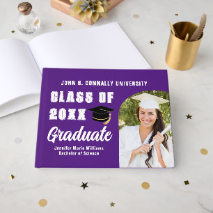 Purple White Graduate Photo Custom Graduation Guest Book