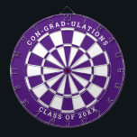 Purple & White Graduation | Custom Text Dartboard<br><div class="desc">Change the background colour to the school colour and personalise the text as needed. Congratulate the grad in your life with your desired messages such as "CON-GRAD-ULATIONS CLASS OF 20XX". This dartboard would be great to double as an activity to have at the graduation party as well as a graduation...</div>