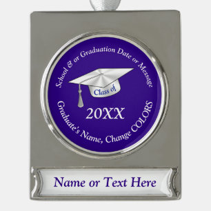 Purple, White, Graduation Ornaments, Change COLORS Silver Plated Banner Ornament
