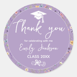 Purple & White Graduation Party Thank You Classic Round Sticker
