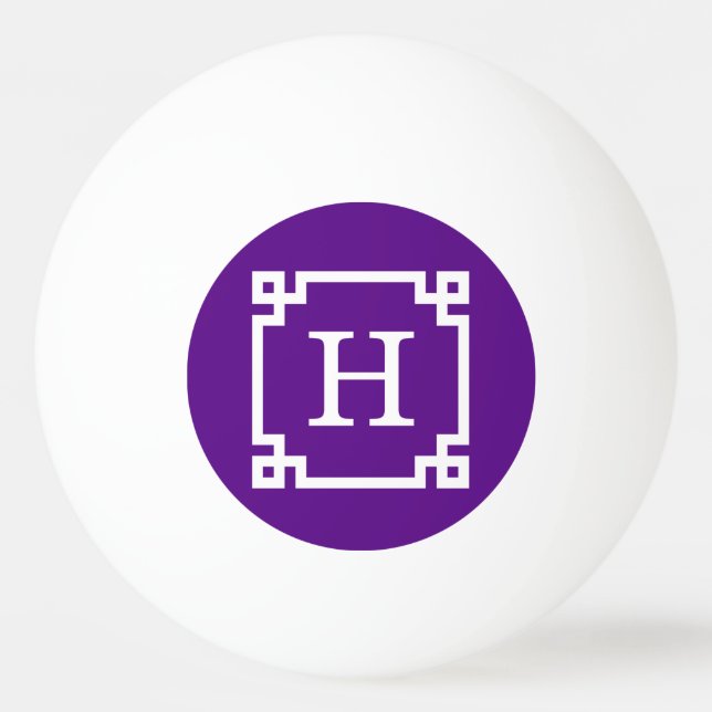 Purple White Greek Key Frame #2 Initial Monogram Ping Pong Ball (Front)