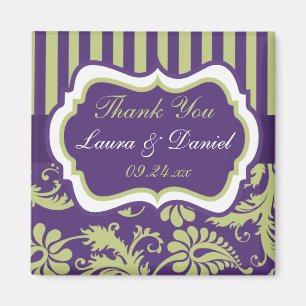 Purple, White, Green Damask Wedding Favour Magnet