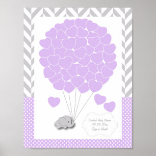 Purple, White Grey Elephant Baby Shower 2 - Guest Poster