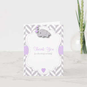 Purple, White Grey Elephant Baby Shower Thank You