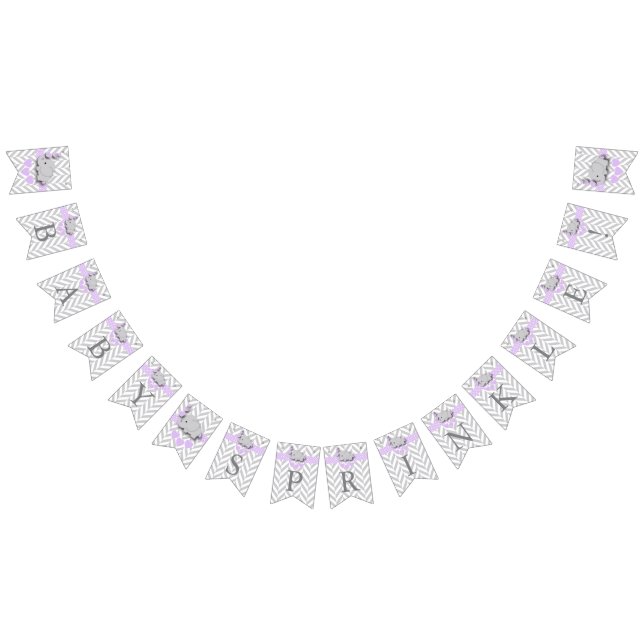 Purple, White Grey Elephant Baby Sprinkle Bunting (All)