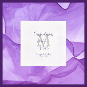 Purple White Grey Monogrammed Graduation Party Napkin