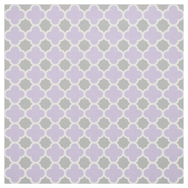 Purple White Grey Quatrefoil Pattern Fabric (Swatch)