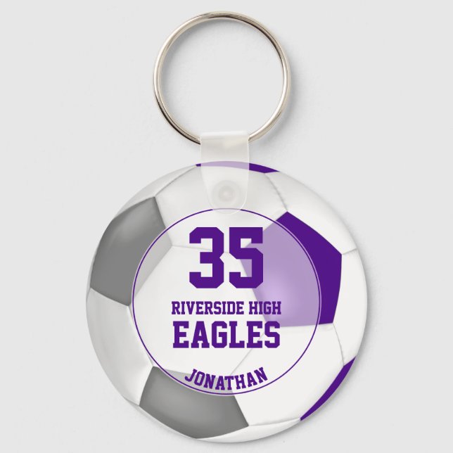 purple white grey soccer ball kids' team spirit key ring (Front)