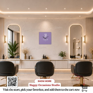 Purple White Hair Stylist Scissors Wall Clock