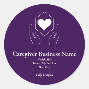 Purple White Hand Heart Caregiver elder Classic Round Sticker