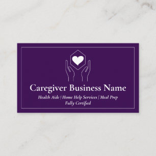 Purple White Hand Heart Minimal Caregiver Business Card