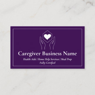 Purple White Hand Heart Minimal Caregiver Business Card