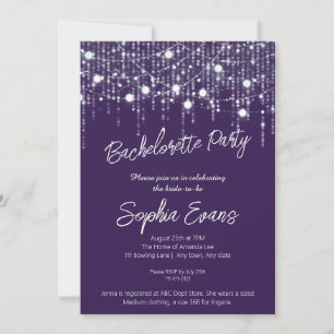 Purple & White Hanging Lights Bachelorette Party Invitation