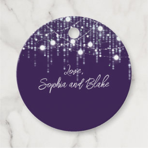Purple & White Hanging Lights Personalised Wedding Favour Tags