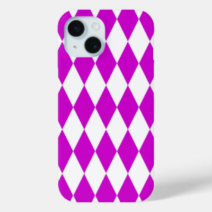 Purple White Harlequin Diamonds Checkers Design iPhone 15 Case