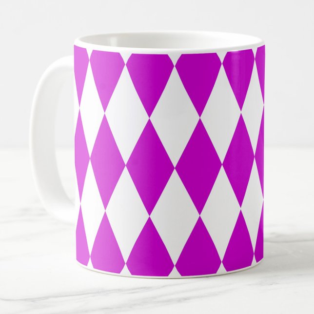 Purple White Harlequin Diamonds Checkers Design  Coffee Mug (Creator Uploaded)