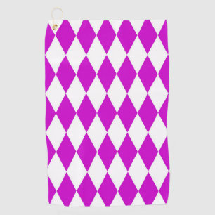 Purple White Harlequin Diamonds Checkers Design  Golf Towel