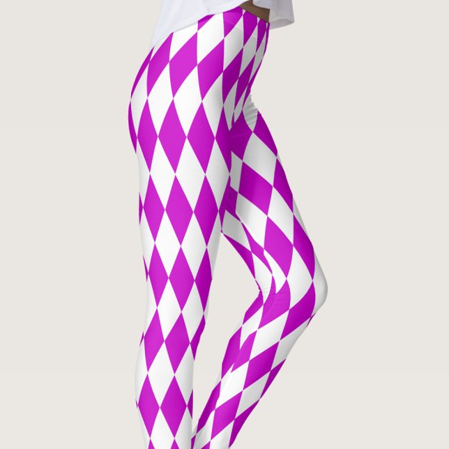 Purple White Harlequin Diamonds Checkers Design  Leggings (Creator Uploaded)