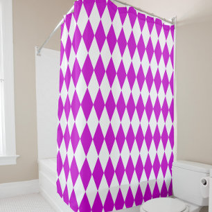 Purple White Harlequin Diamonds Checkers Design Shower Curtain
