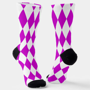 Purple White Harlequin Diamonds Checkers Design  Socks