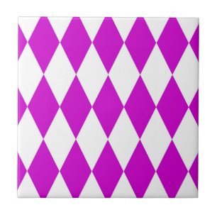 Purple White Harlequin Diamonds Checkers Design Tile