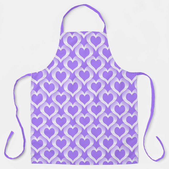Purple White Hearts Pattern Apron (Front)
