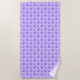 Purple White Hearts Pattern Beach Towel