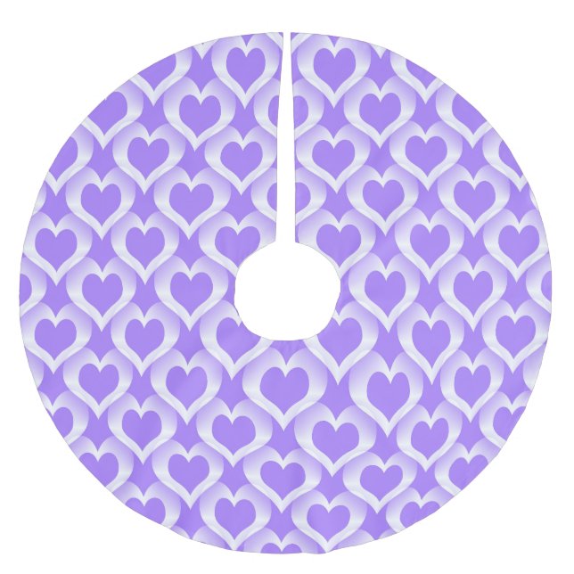 Purple White Hearts Pattern Brushed Polyester Tree Skirt (Front)