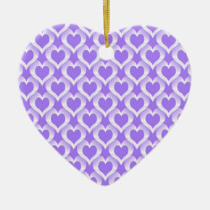 Purple White Hearts Pattern Ceramic Tree Decoration