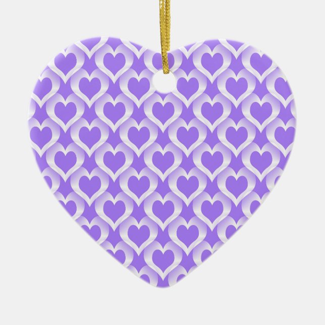 Purple White Hearts Pattern Ceramic Tree Decoration (Front)