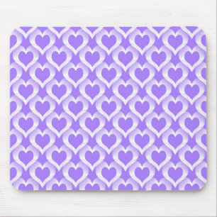 Purple White Hearts Pattern Mouse Mat