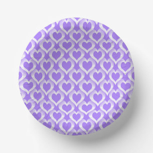 Purple White Hearts Pattern Paper Plate