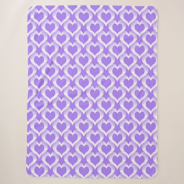 Purple White Hearts Pattern Sherpa Blanket (Front)