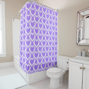 Purple White Hearts Pattern Shower Curtain