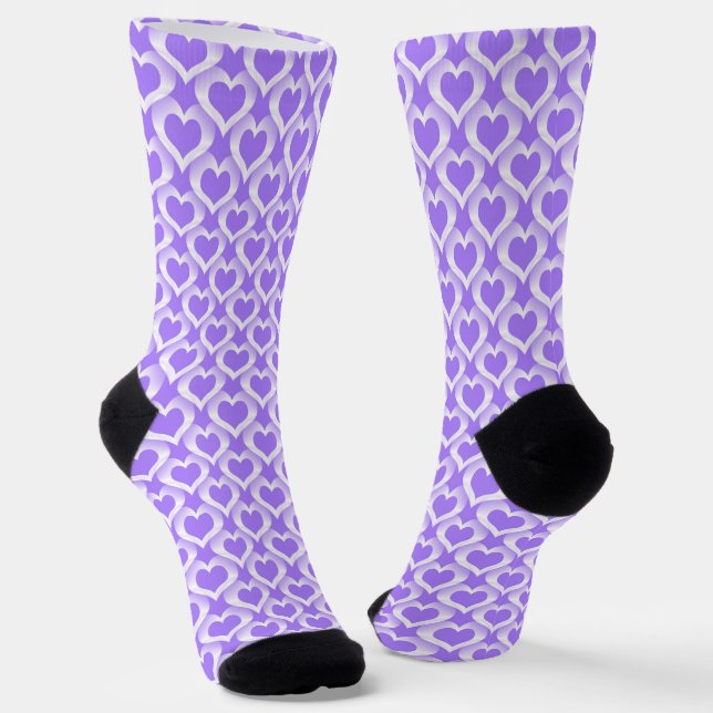 Purple White Hearts Pattern Socks (Angled)
