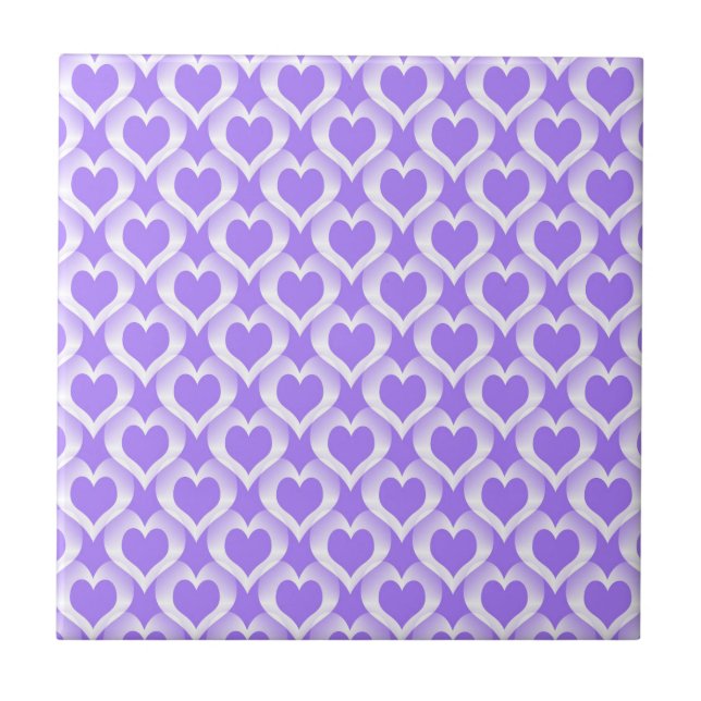 Purple White Hearts Pattern Tile (Front)