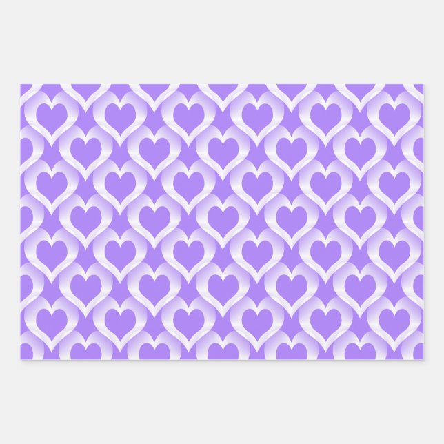 Purple White Hearts Pattern Wrapping Paper Sheet (Front)