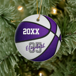 purple white her his basketball team memento ceramic tree decoration