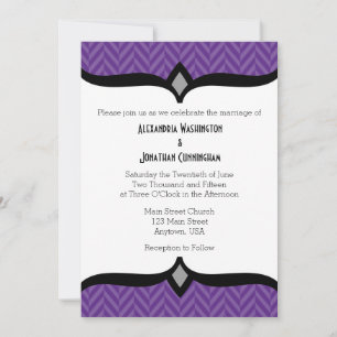 Purple White Herringbone Wedding Invitation