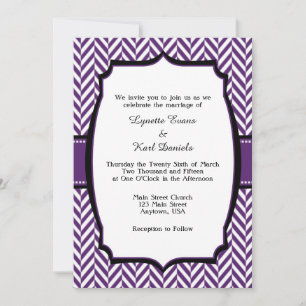 Purple White Herringbone Wedding Invitation
