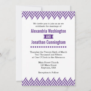 Purple White Herringbone Wedding Invitation