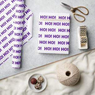 Purple White Ho Ho Ho Pattern Christmas Holiday Wrapping Paper