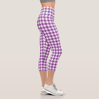 Purple & White Houndstooth  Capri Leggings
