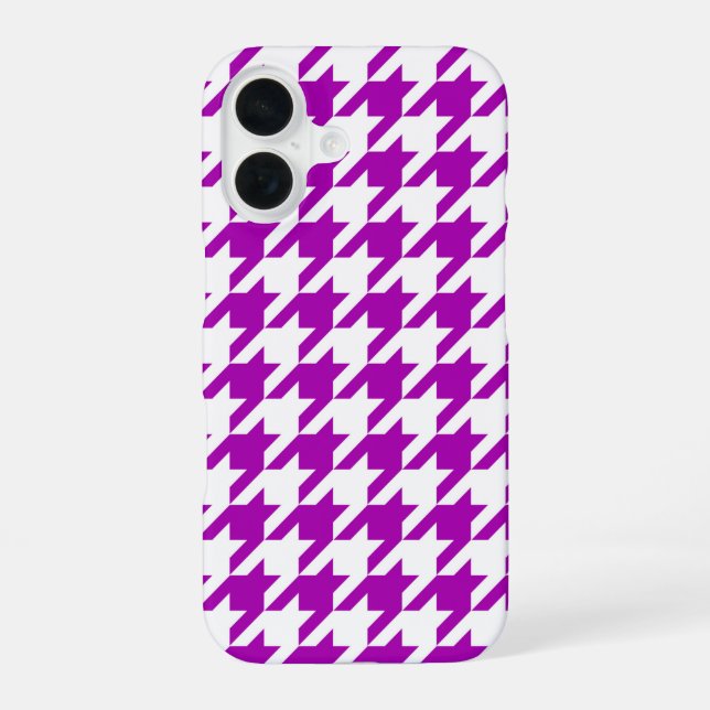 Purple White Houndstooth Check iPhone 16 Case (Back)