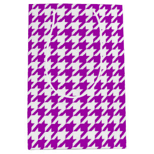 Purple White Houndstooth Check Medium Gift Bag